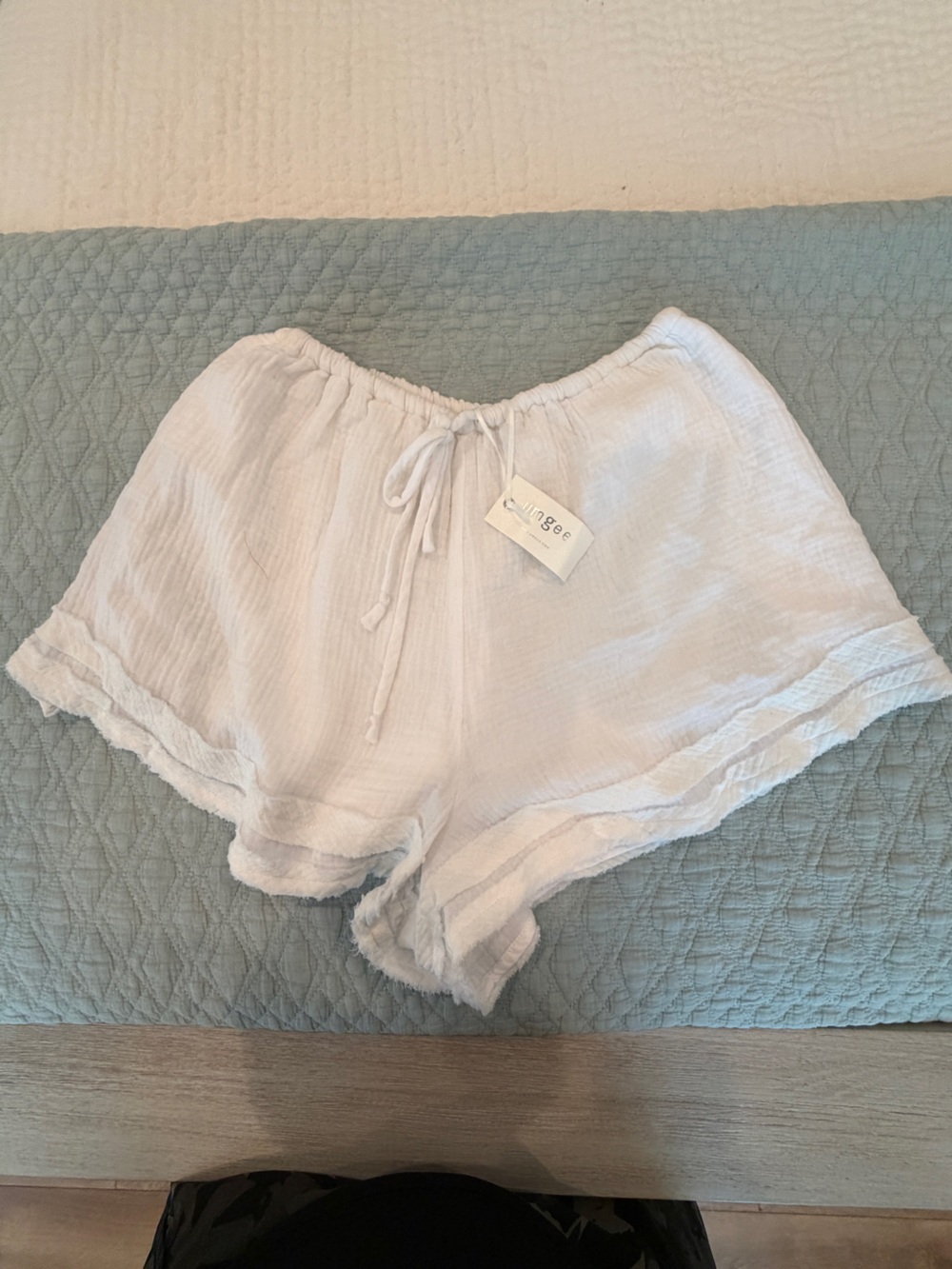 Umgee White High Waist Ruffle-Trim Lounge Shorts